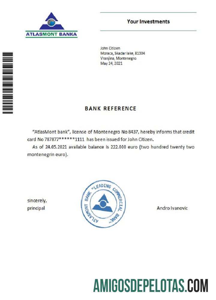 Referência do Banco Atlasmont de Montenegro exemplo